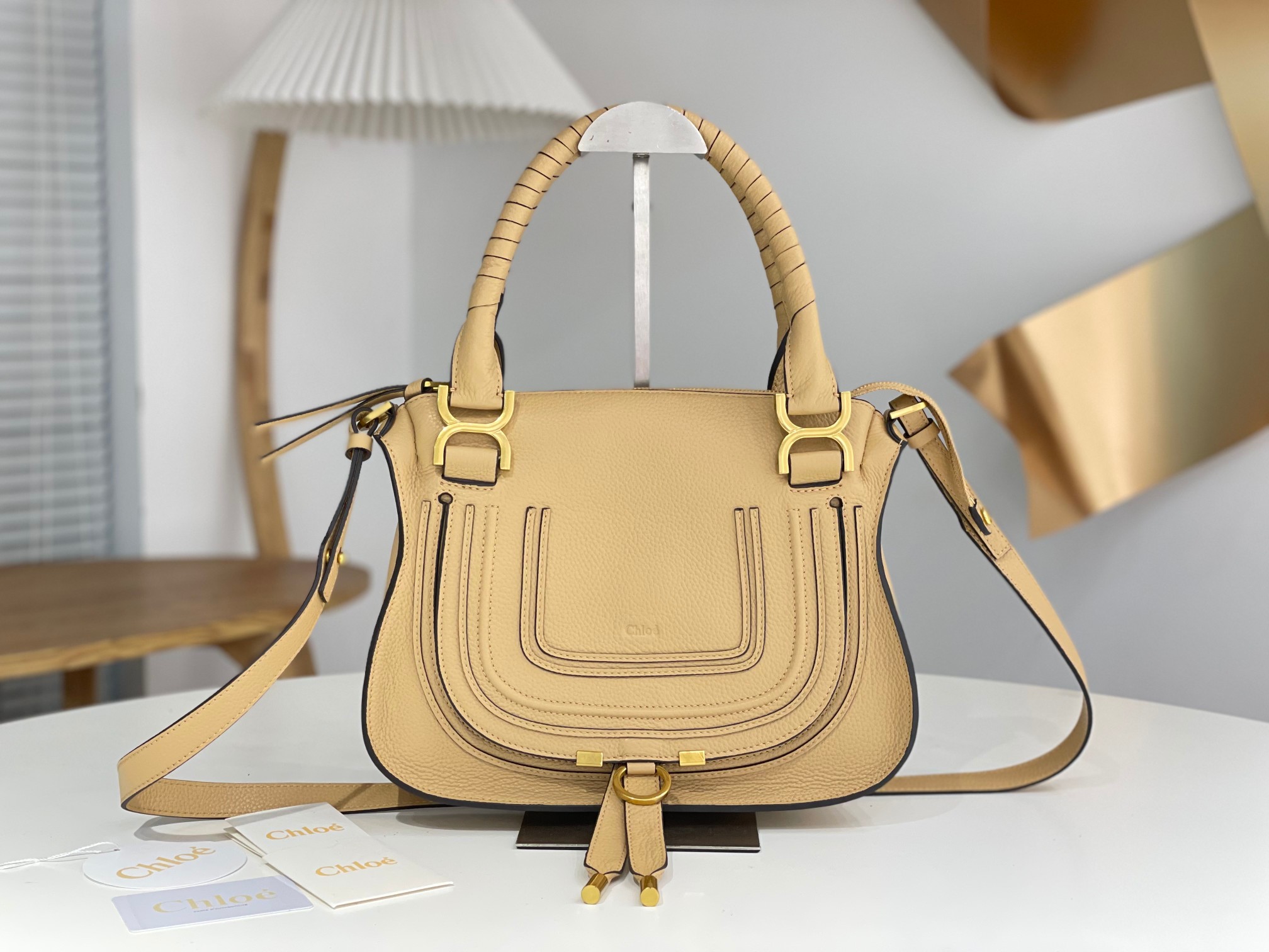 Chloe Small Marcie Bag In Milky Brown Grained Leather